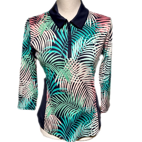 NWT Tommy Bahama Golf Shirt Long Sleeves UPF 50 Moisture Wicking Small Ferns - Picture 3 of 7